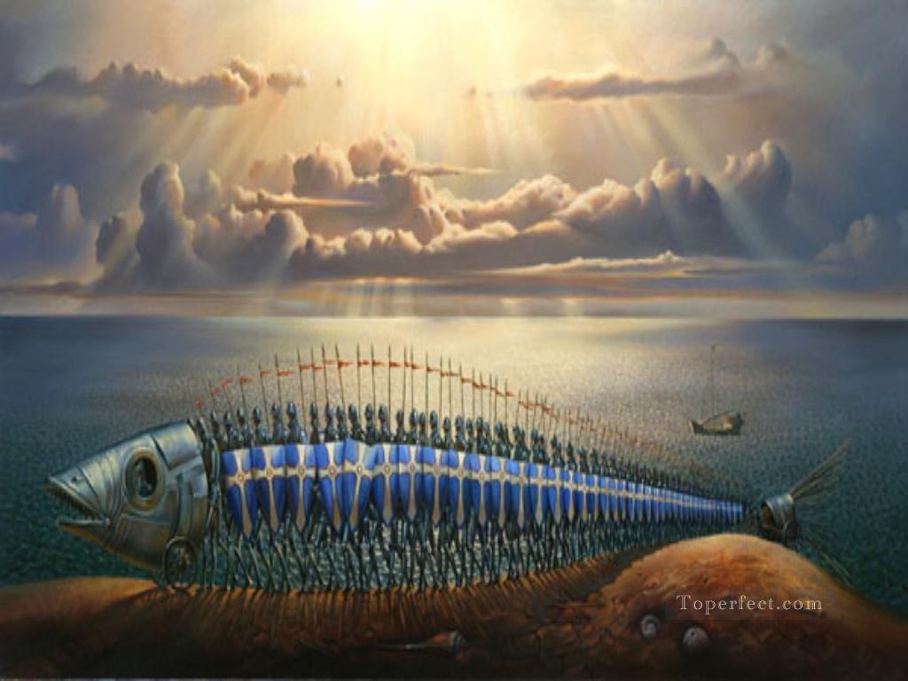 モダン コンテンポラリー 15 シュルレアリスムの魚油絵